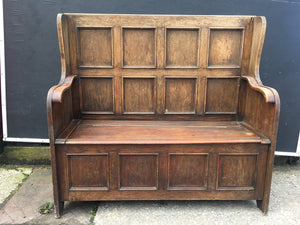 Antique Oak Settle Hall Seat Monks Bench Needs Restoration